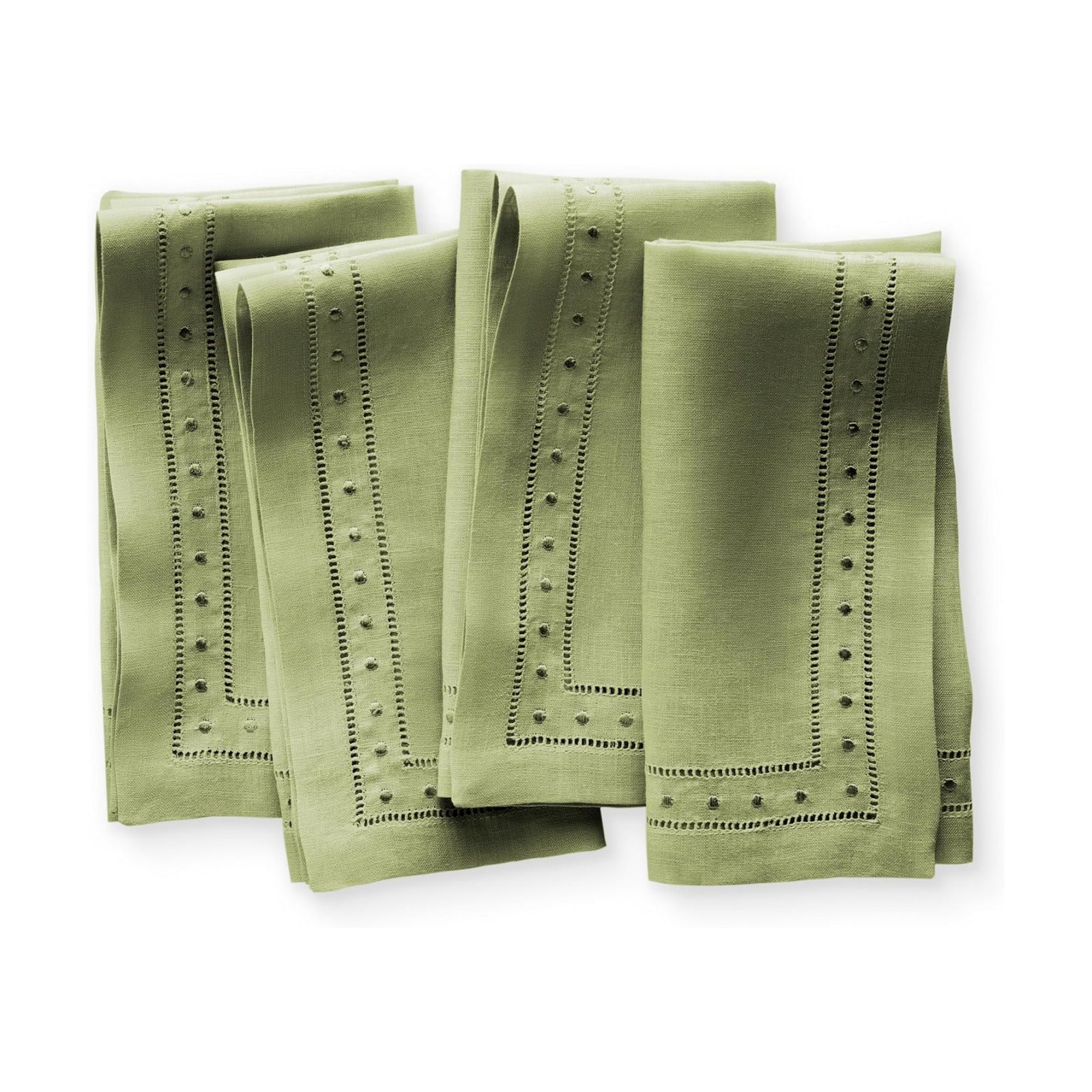 Linen Napkins 18 x 18 inch - 100% Flax Linen Olive Green Dinner Napkins with Embroidered Dot 18 x 18 inch - Hemstitch