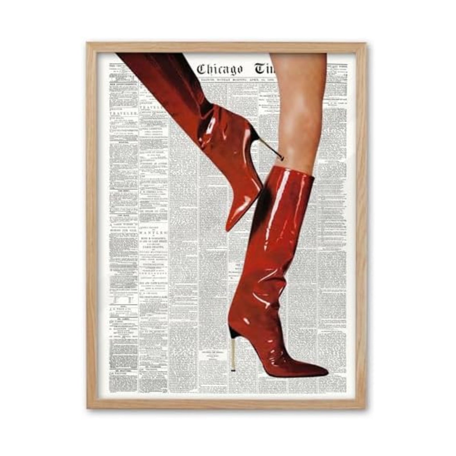 EcoHest 16x20 in Red Boots Newspaper Framed Wall Art