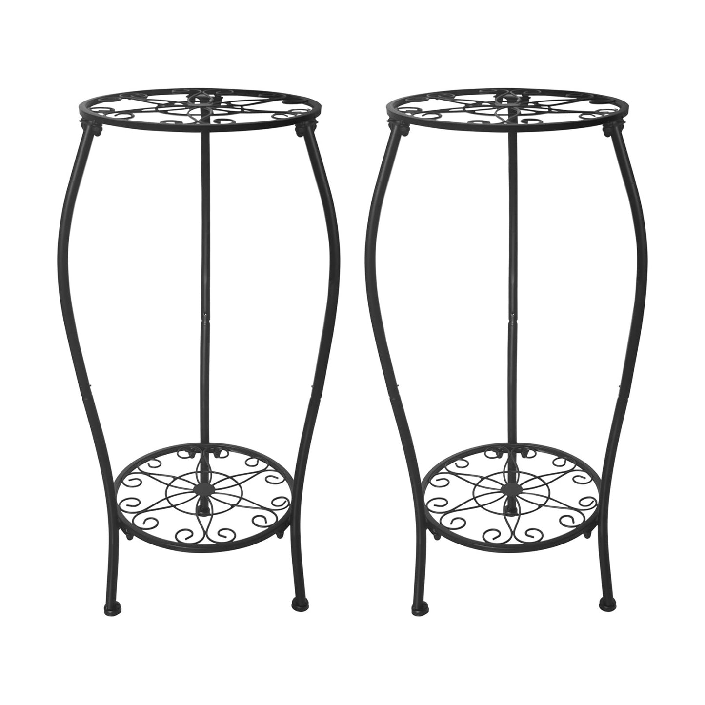Metal Plant Stand 2 Tier Indoor Outdoor, Tall Flower Pot Shelf Rustproof Stable Corner Stand, 25.2 inch Multiple Plant