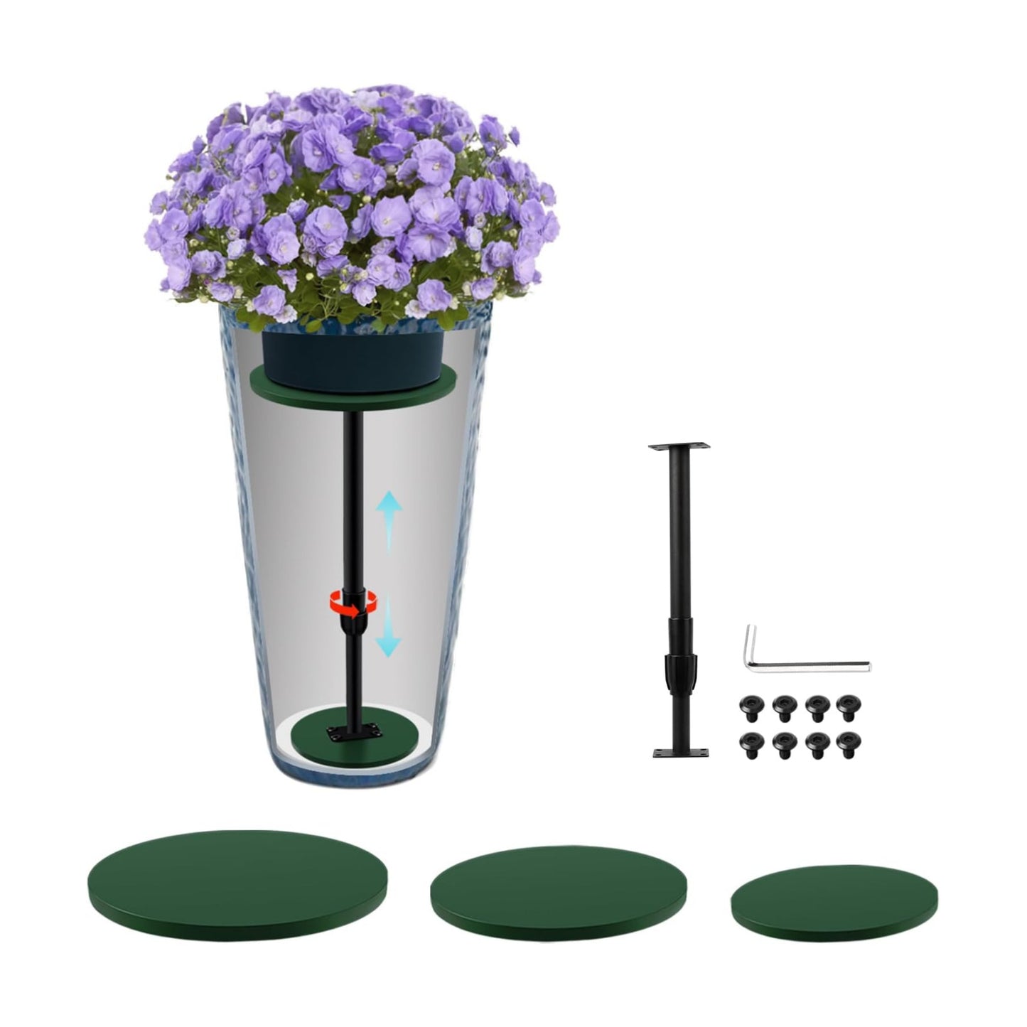 Axcoix Plant Risers for Inside Pots, 17.5-32" Rise Wooden Planter Inserts | Adjustable Height Planter Inserts for Large