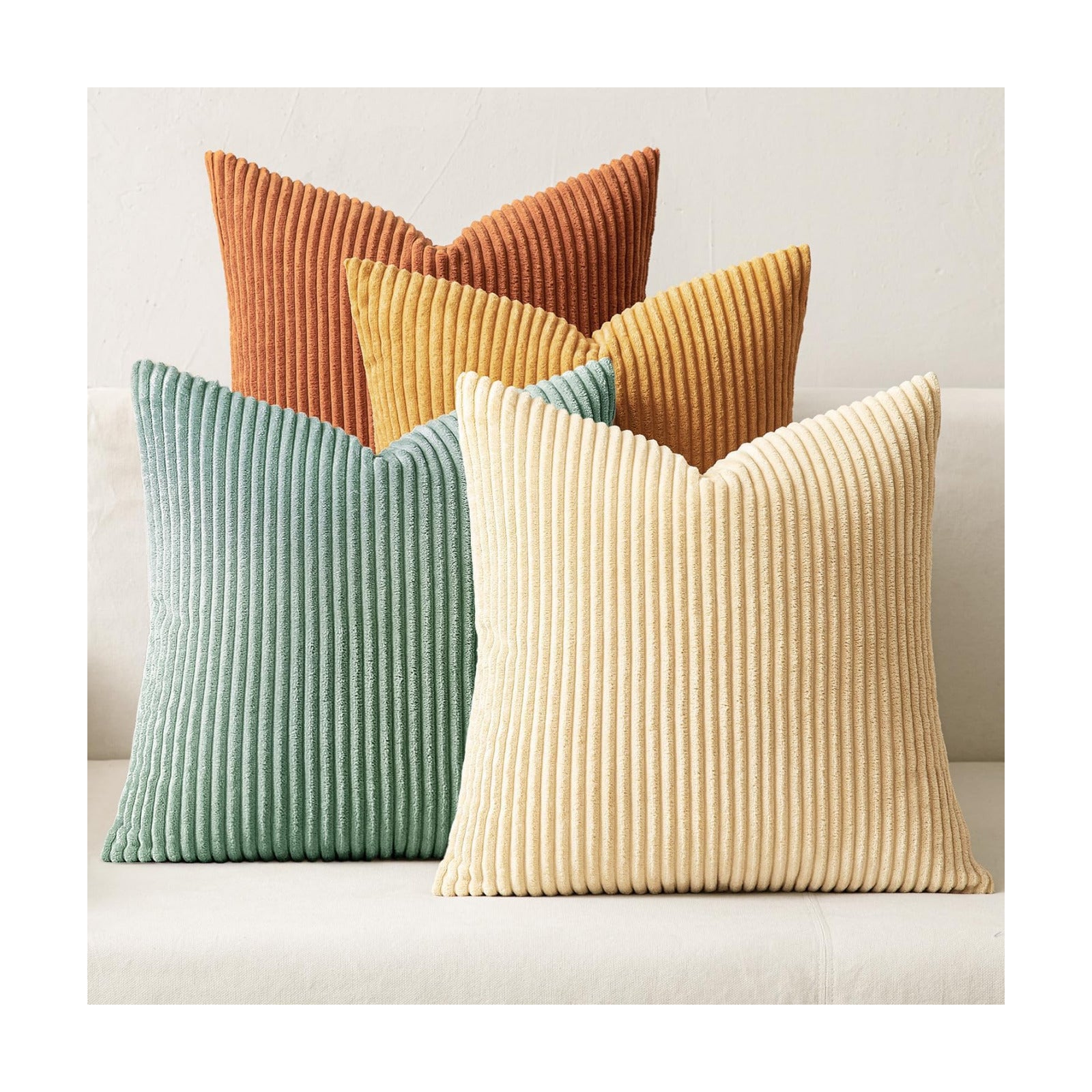 MIULEE Soft Corduroy Decorative Throw Pillow Covers Orange Teal 18x18