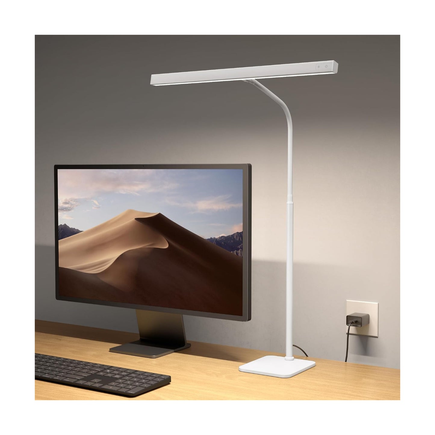 SUPERDANNY LED Desk Lamp for Home Office, Eye-Caring Desk Light with Base | White, 12W Touch Control 3 Colors Dimmable