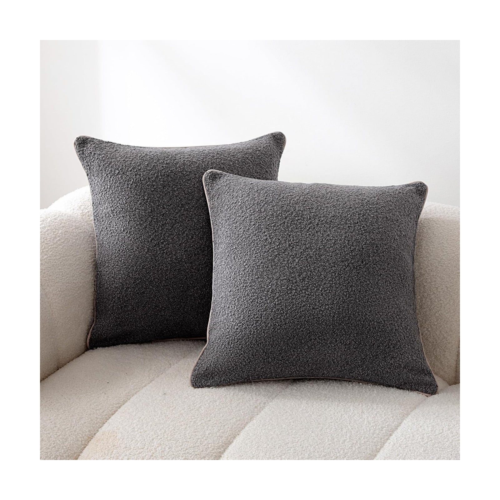 Boucle Throw Pillow Covers / Grey / 18 x 18 / Set of 2