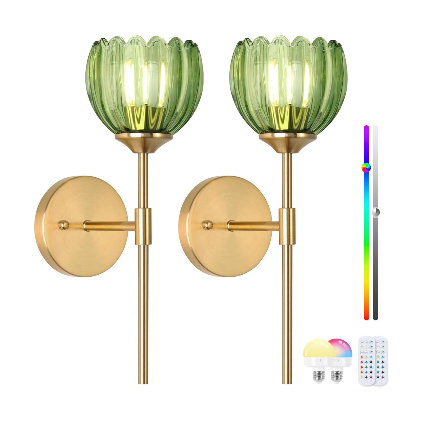 Vintage Battery Operated Wall Sconce Set of Two,Rechargeable Wall Lights with RGB Dimmable Detachable Bulbs and