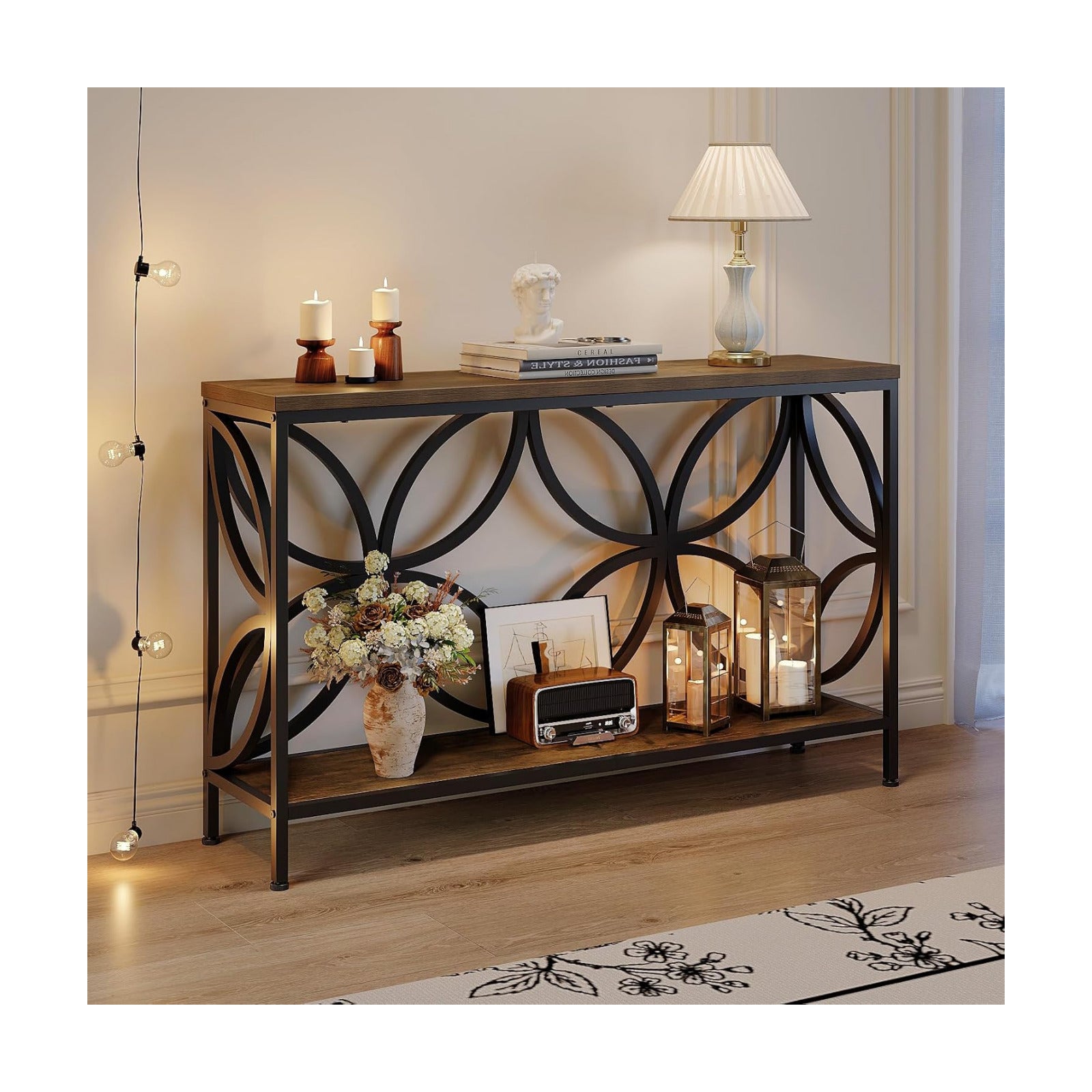 GiftGo Narrow Sofa Table 47.2 Inch, Industrial Sofa Table Behind Couch, Vintage Entry Console Table with Storage for