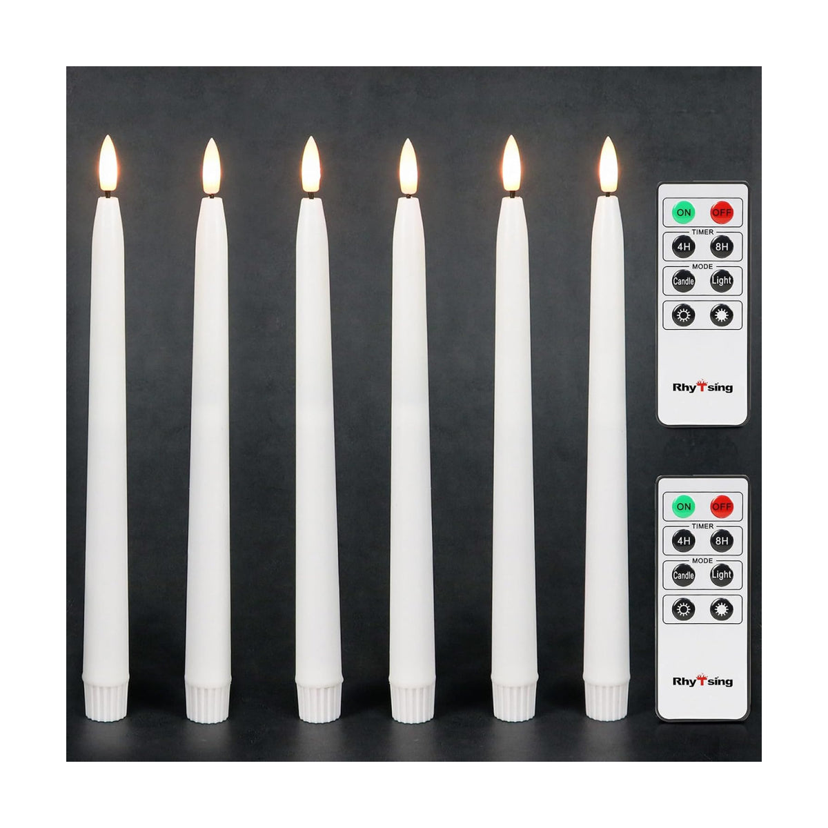 Rhytsing 11 inches White Flameless Taper Candles with Timer, Battery Operated Led Candle Sticks Real Wax Finished for