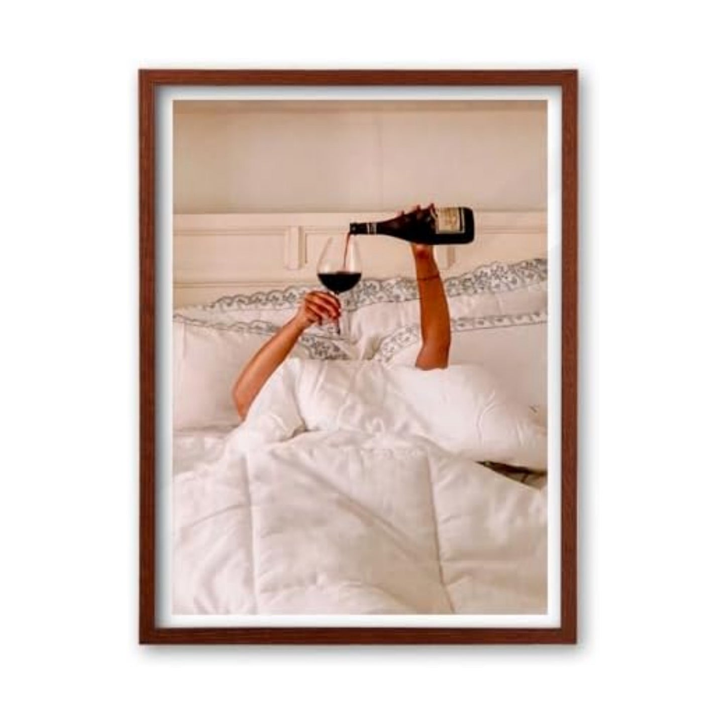EcoHest 12x16 in Woman Drinking Wine in Bed Framed Wall Art for Bedroom
