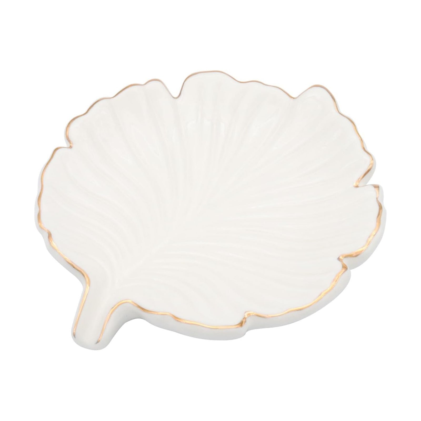 Ceramic Soap Dish Holder in Palm Leaf Style / White