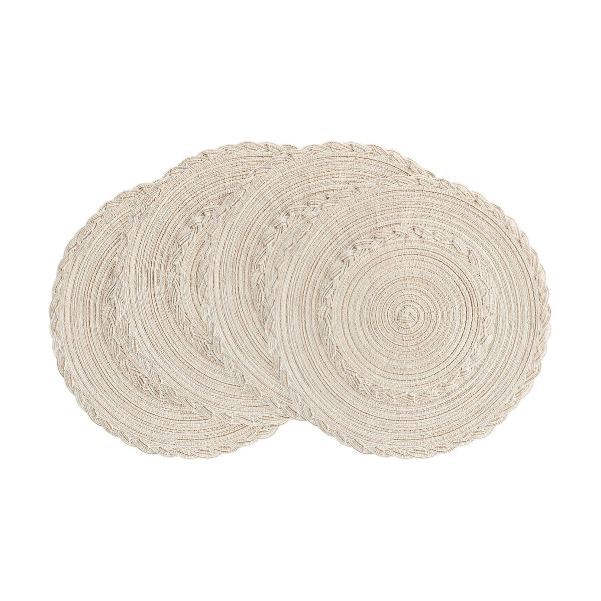 Floroom 15 Inch Round Braided Placemats Set of 4, Washable Heat Resistant Cotton Polyester Circle Boho Place Mats for Kitchen Dining Table - Canvas Beige Bordered