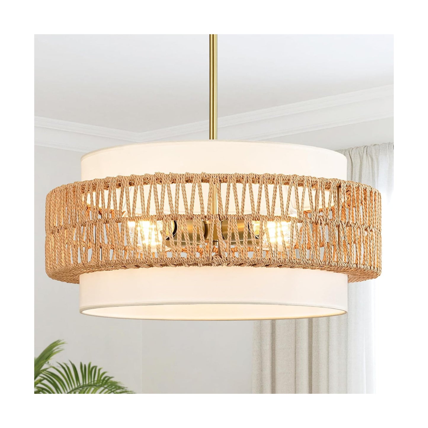 Boho Drum Ceiling Hanging Light / 19.7" V-shaped Weaving