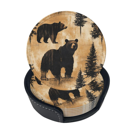 Holder Coaster Sets Drink Table Cup Coasters / Black Bear Trees / Set of 6