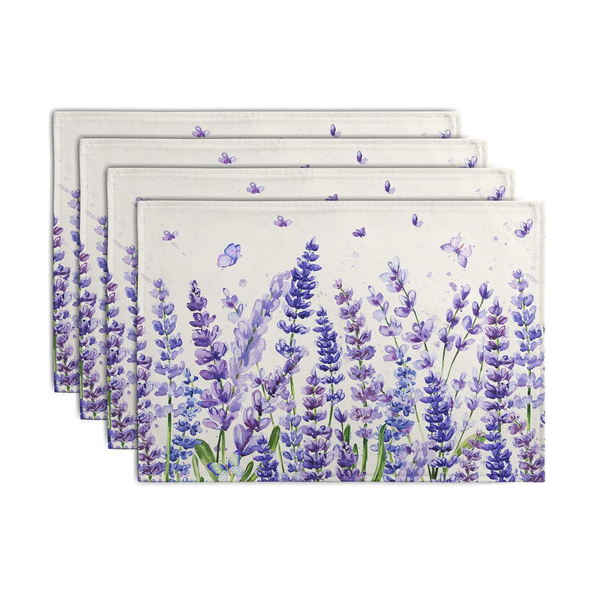 Lavender Placemats Set of 4 Purple Flower Butterfly Linen Fabric Table Mats Seasonal Spring Summer Rustic Floral Placemat Farmhouse Decorative Washable Place Mats for Home Kitchen Dining Table