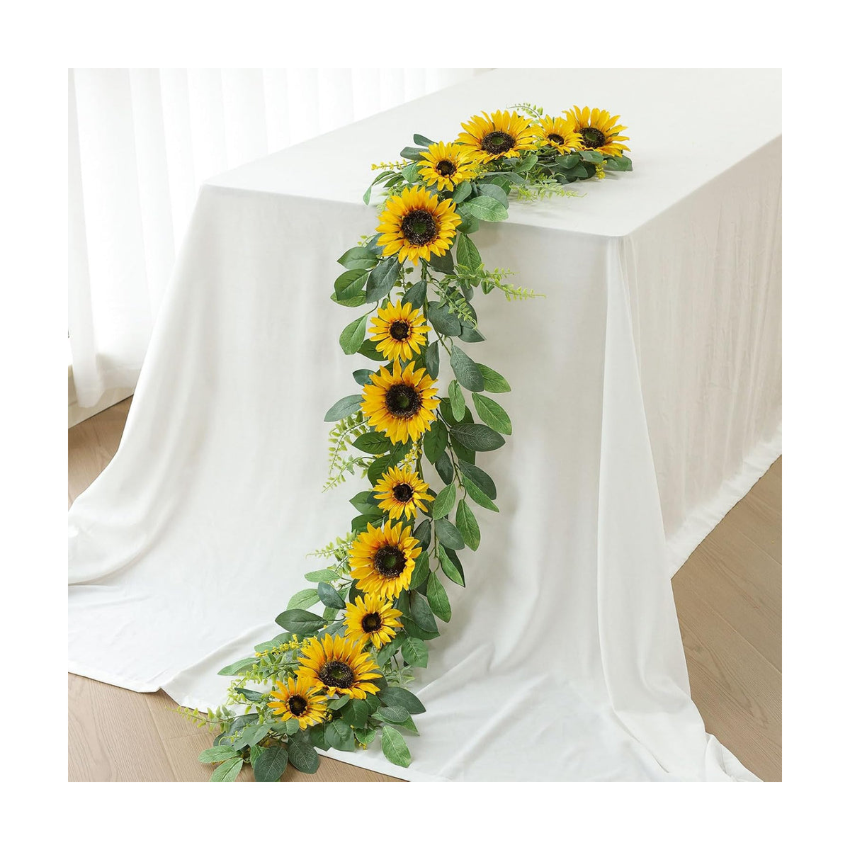 Mizii Artificial Sunflower Garland 6FT Fake Silk Sunflowers Flower Garland Autumn Hanging Vines Decorations for Kitchen Table Centerpieces Room Wall Party Wedding Birthday Fall Decor (Yellow)