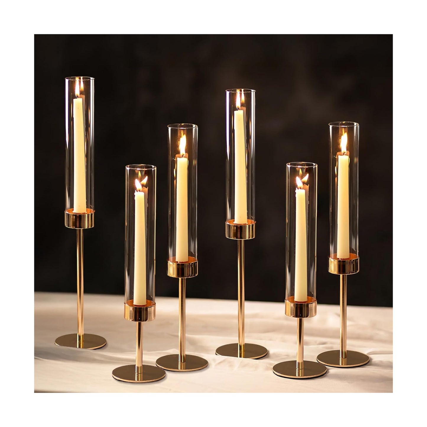 NUPTIO Hurricane Candle Holder for Candlestick, 6 Pcs Gold Candle Holders | Tall Taper Candle Holder with Cylinder