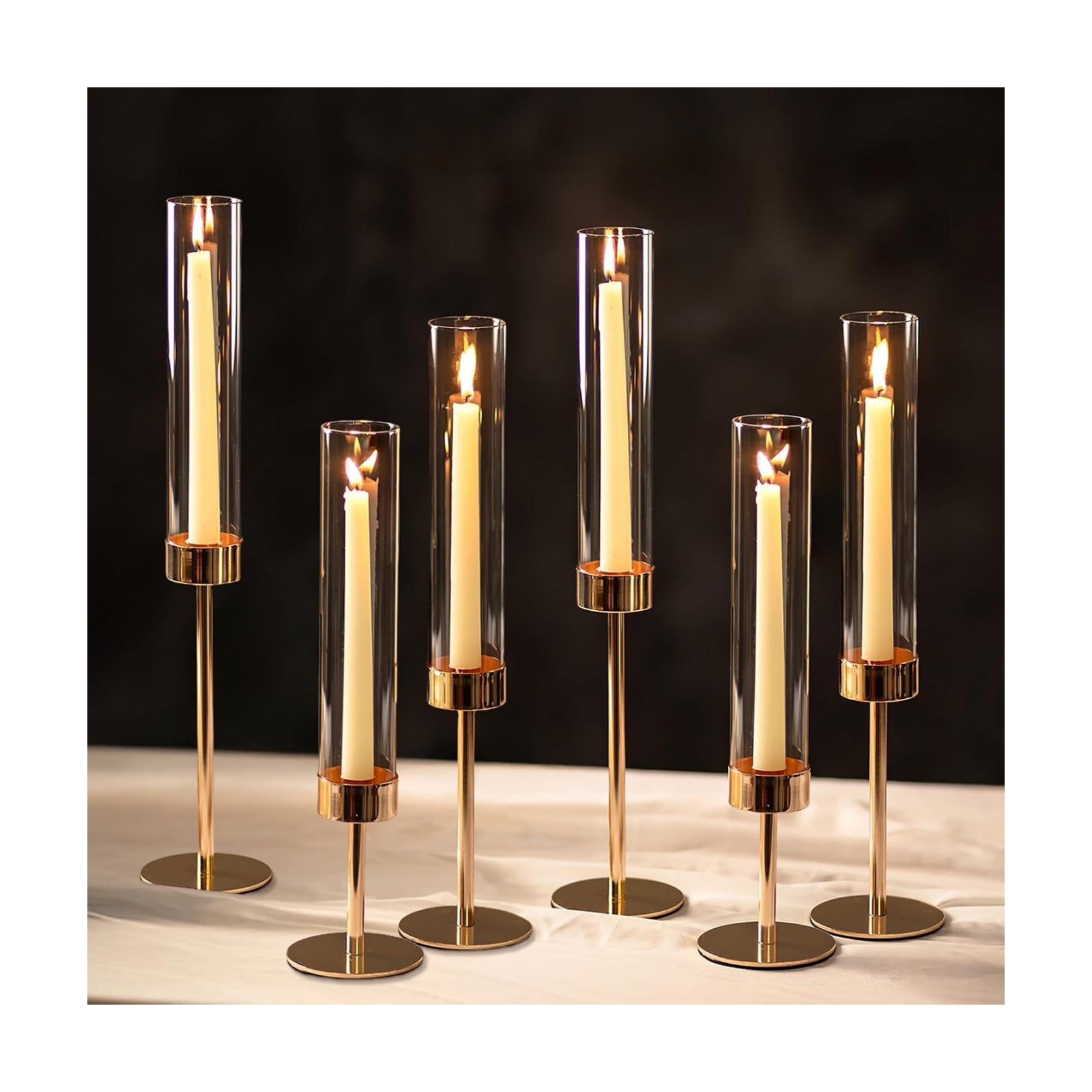 NUPTIO Hurricane Candle Holder for Candlestick, 6 Pcs Gold Candle Holders | Tall Taper Candle Holder with Cylinder
