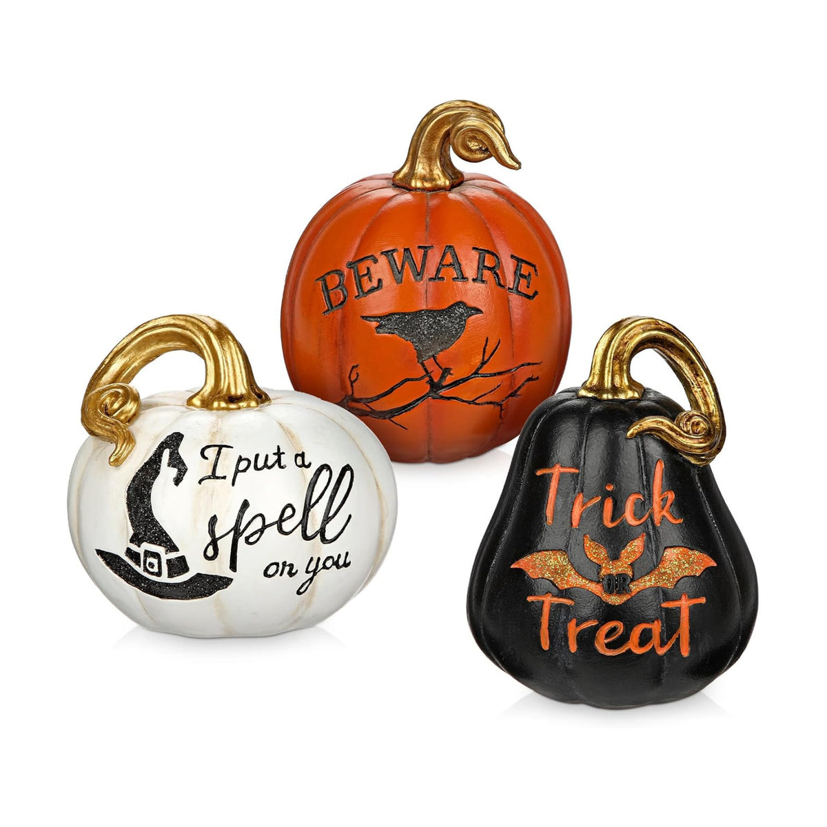 DILATATA Fall Pumpkins Decoration 3Pcs Resin Pumpkins Thanksgiving Fake Pumpkin Figurines Small Carved Pumpkin for Home Harvest Halloween Thanksgiving Rustic Farmhouse Table Centerpiece Shelf Mantel