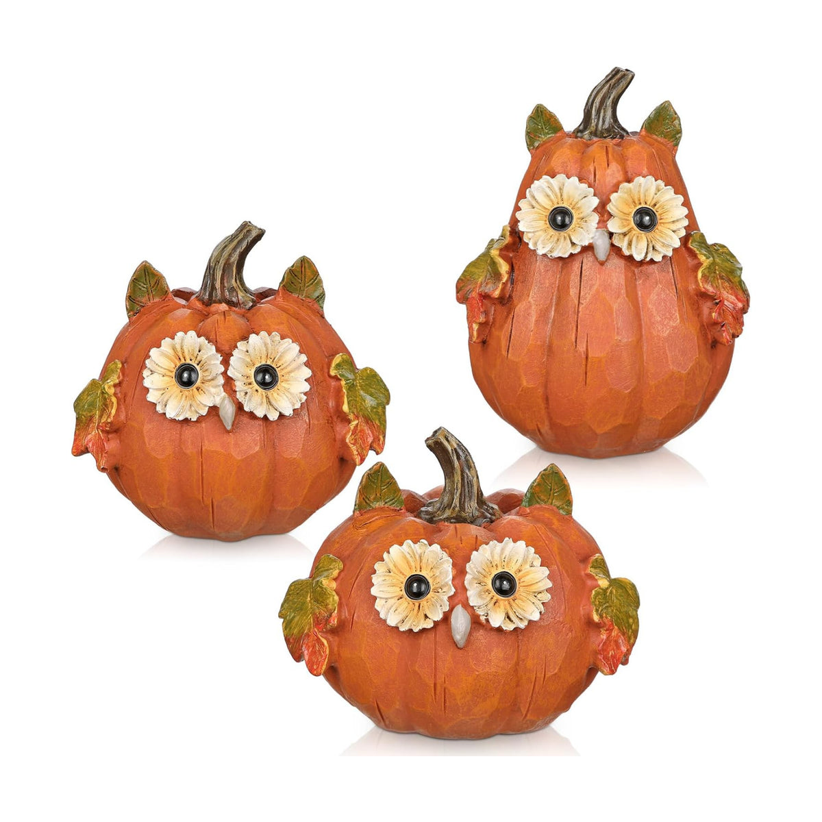 Fall Pumpkin Decor Small Fake Pumpkins Orange Resin Carved Pumpkin Owl Decorative Faux Pumpkin 3Pcs Artificial Pumpkins for Decorating Home Table Farmhouse Mantel Halloween Thanksgiving Centerpieces