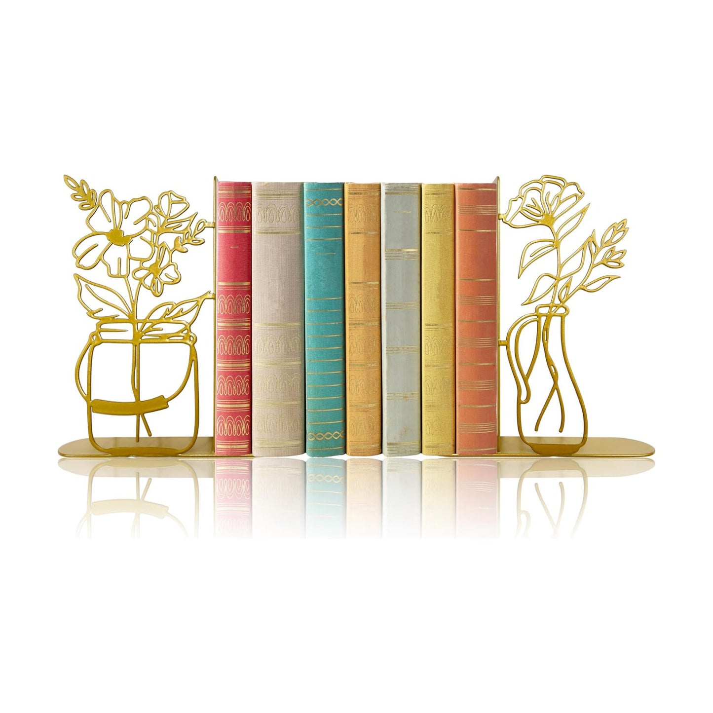 Metal Flower Vase Book Ends / Gold