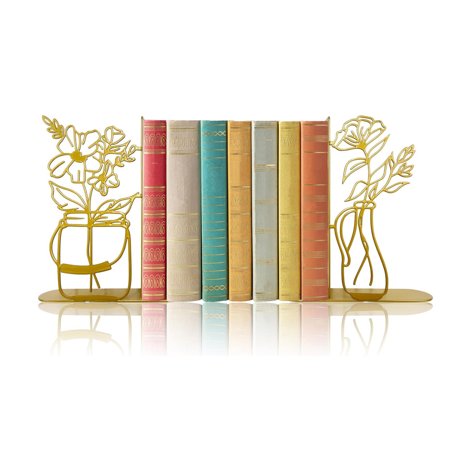 Metal Flower Vase Book Ends / Gold