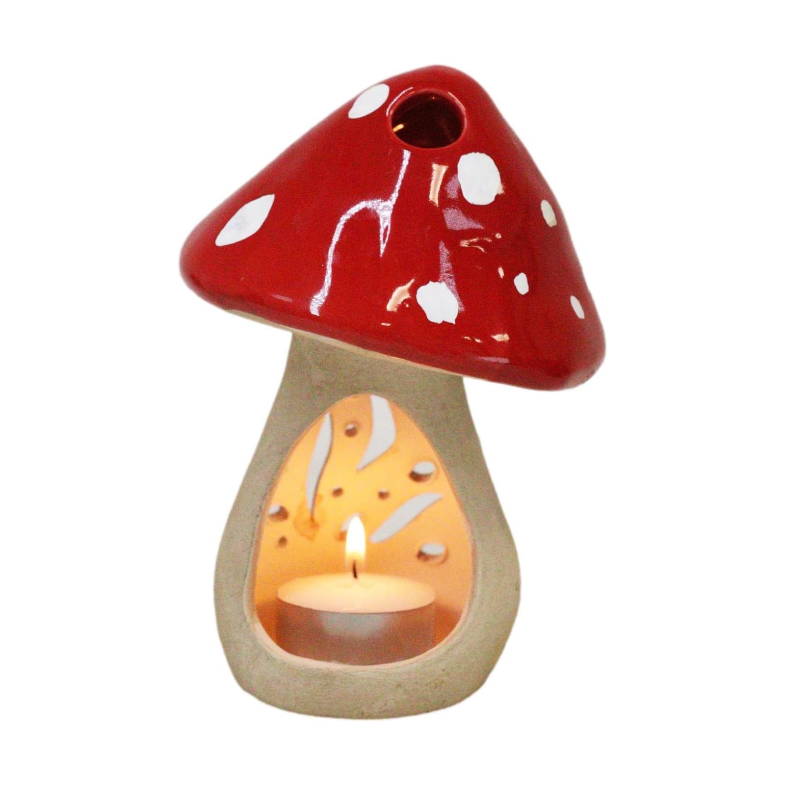 Whimsical Cottage Wicca Witchcraft Magic Toadstool Mushroom Ceramic Votive Tea / Red / Set of 2