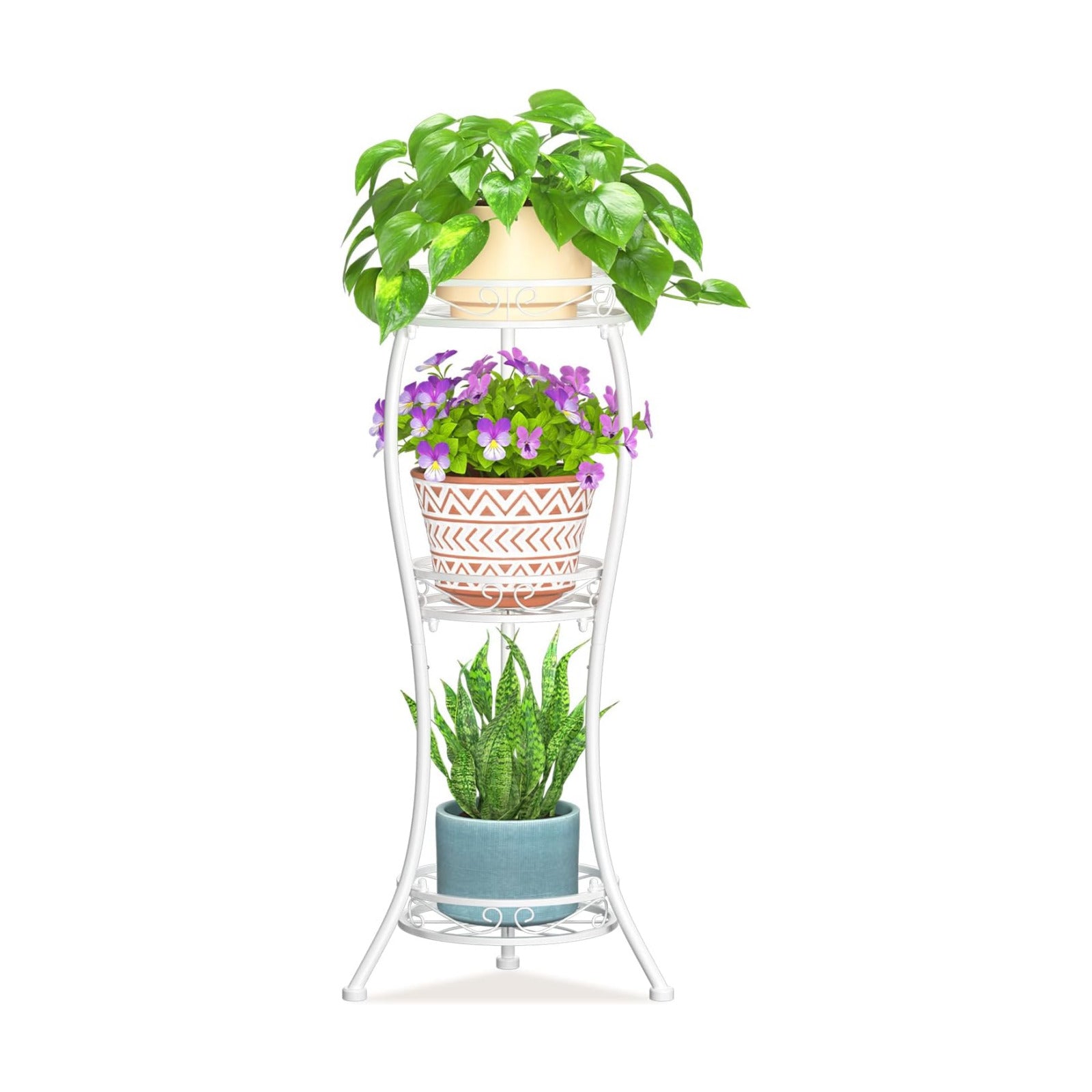 LASZOLA 3 Tiers Metal Corner Plant Flower Stand Tall Indoor Outdoor, White | Heavy Duty Small Holder Shelf for Multiple