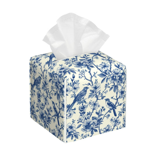 Vintage Floral and Bird Tissue Box Holder Waterproof Leather Facial Paper Case / Color18 / Blue