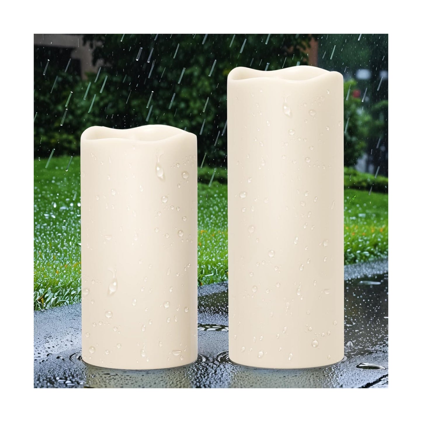 GenSwin Solar Candles Outdoor Waterproof Lantern Ivory White 4 x 8,10 in | IP65, Sensor for Dusk to Dawn, Large Pillar