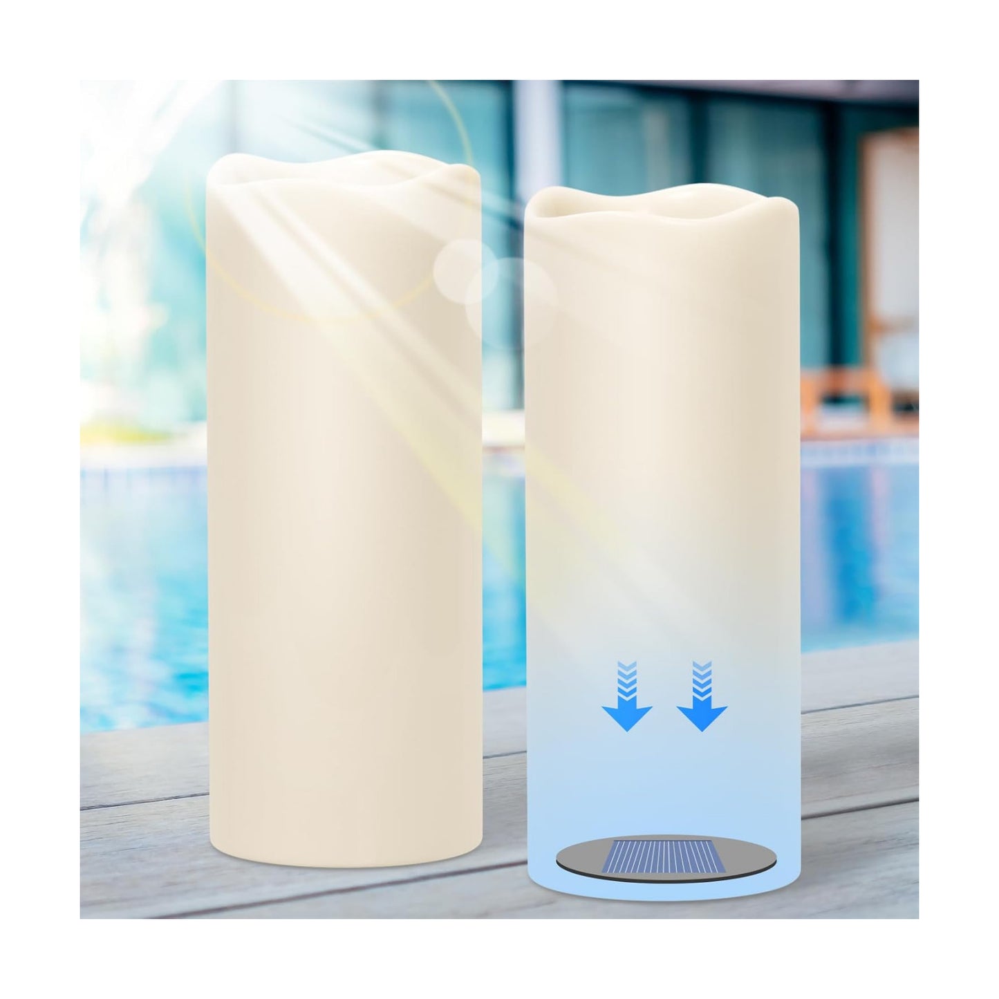 GenSwin Solar Candles Outdoor Waterproof Lantern Ivory White 4 x 10 in | IP65, Sensor for Dusk to Dawn, Large Pillar