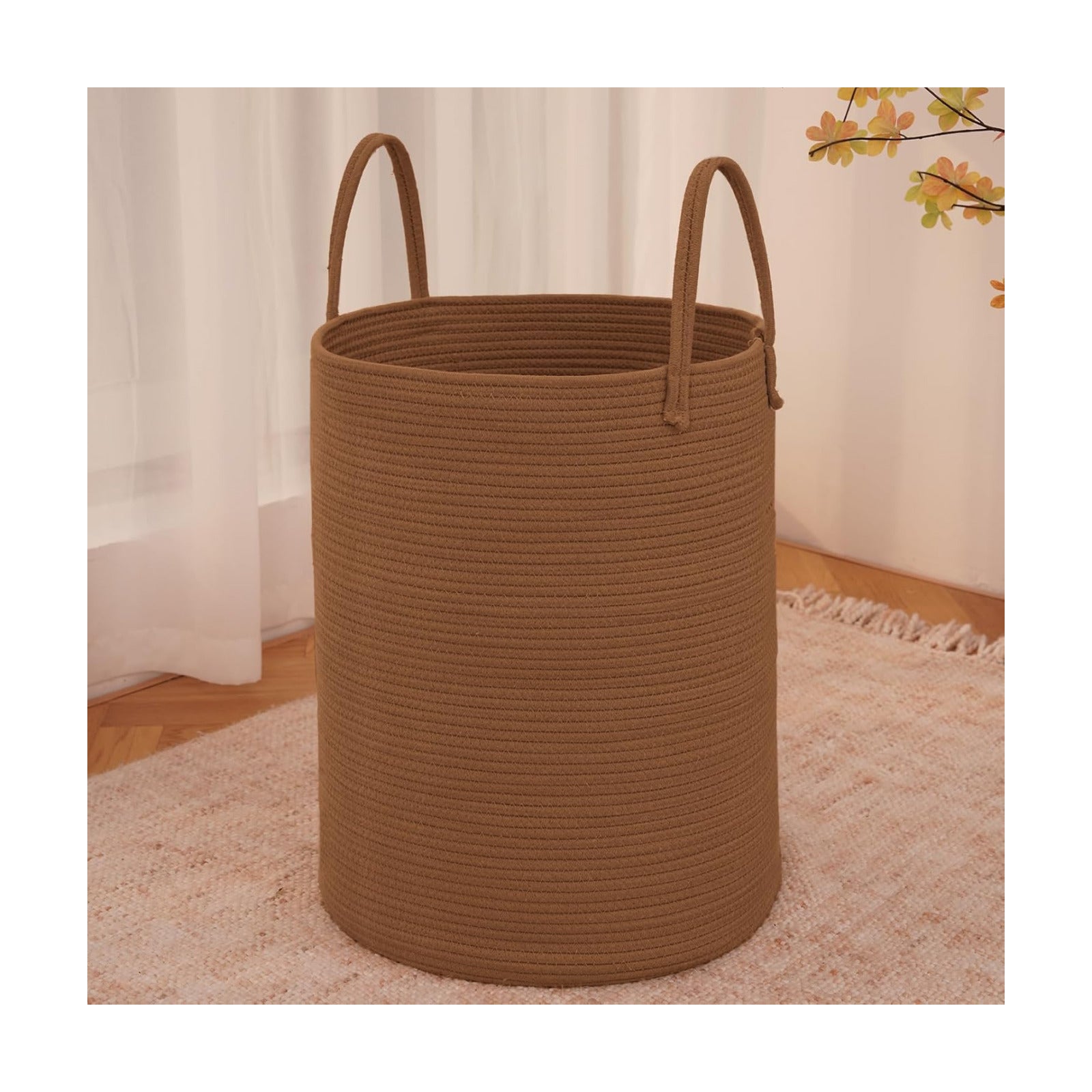 Large Woven Laundry Basket Hamper / Golden Jute / 60L