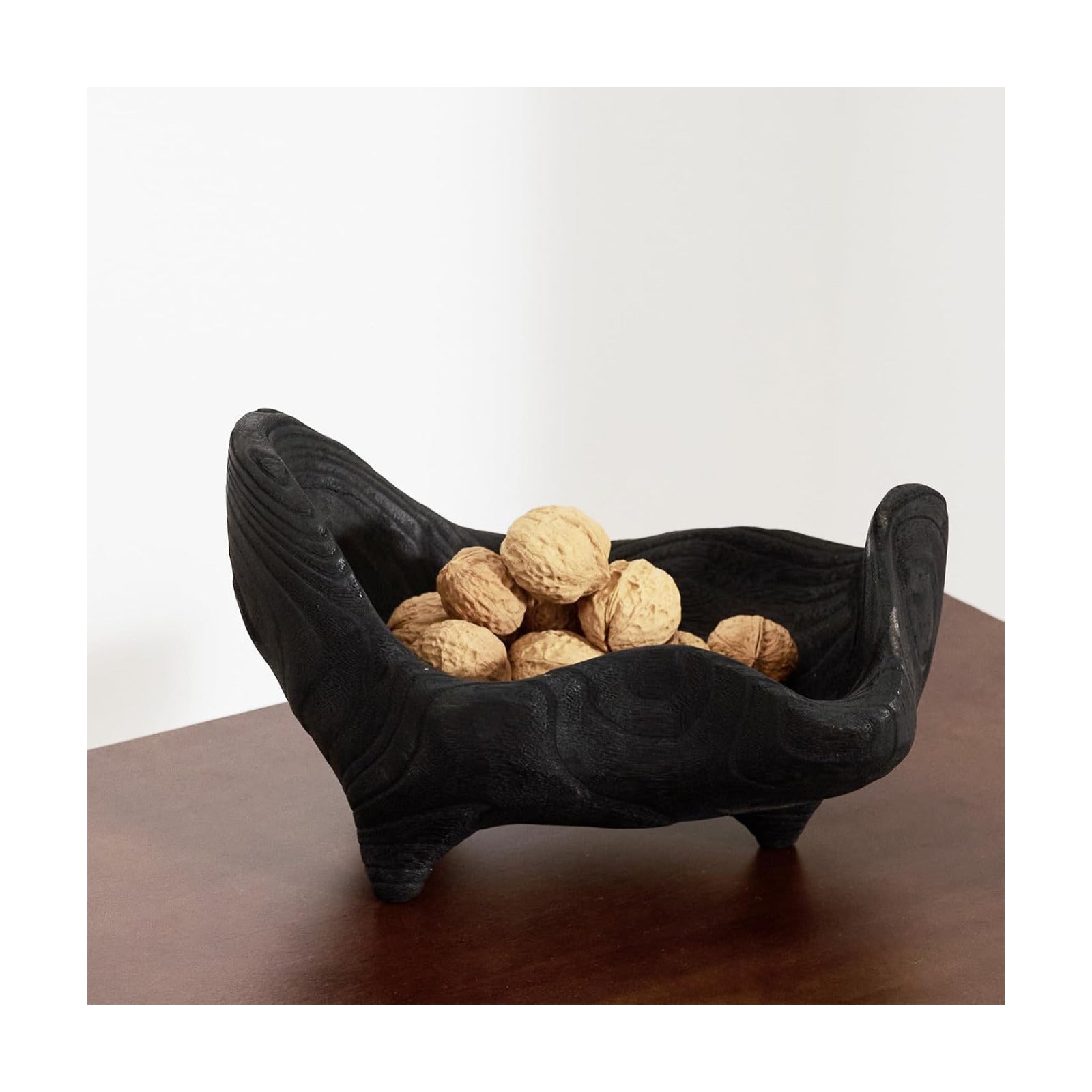 Oak Wood Black Decorative Bowl- Small Bowl for Entryway Key / Black with Feet / 9.25 x 5.51