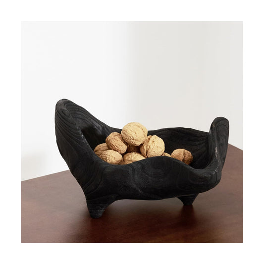 Oak Wood Black Decorative Bowl- Small Bowl for Entryway Key / Black with Feet / 9.25 x 5.51