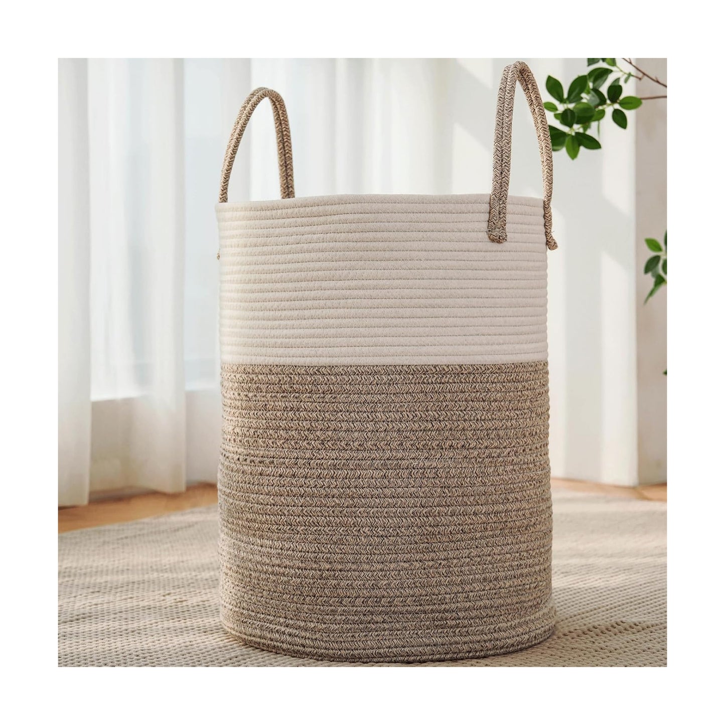 Large Woven Laundry Basket Hamper / Brown / 60L