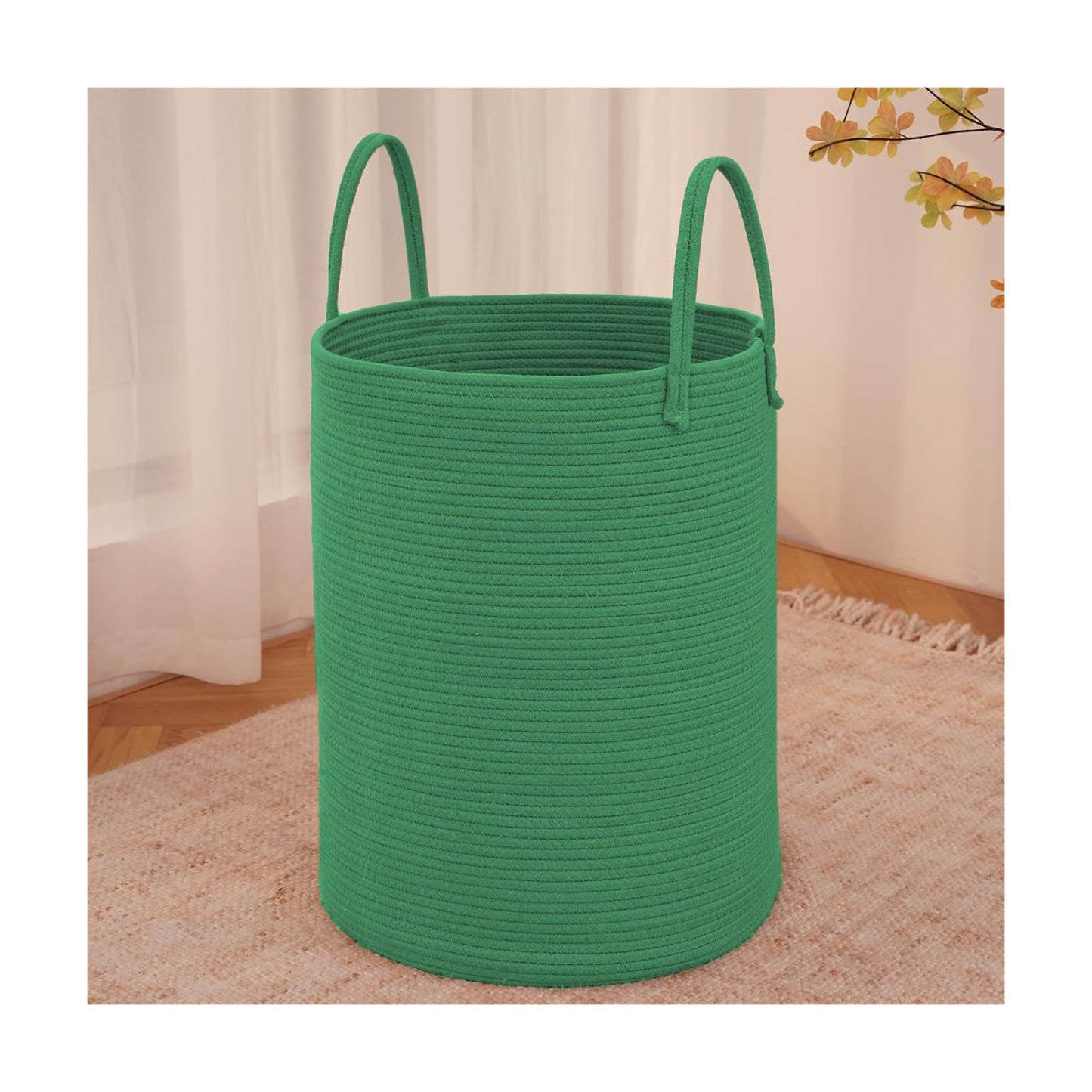 Large Woven Laundry Basket Hamper / Dark Green / 60L