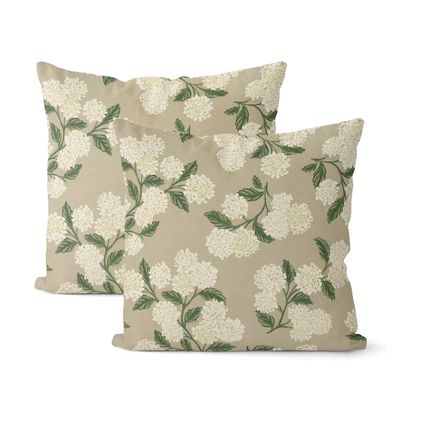 Beige Spring Pillow Covers Khaki Green Hydrangea Flower Decor / 18 x 18 / Beige Hydrangea / Set of 2