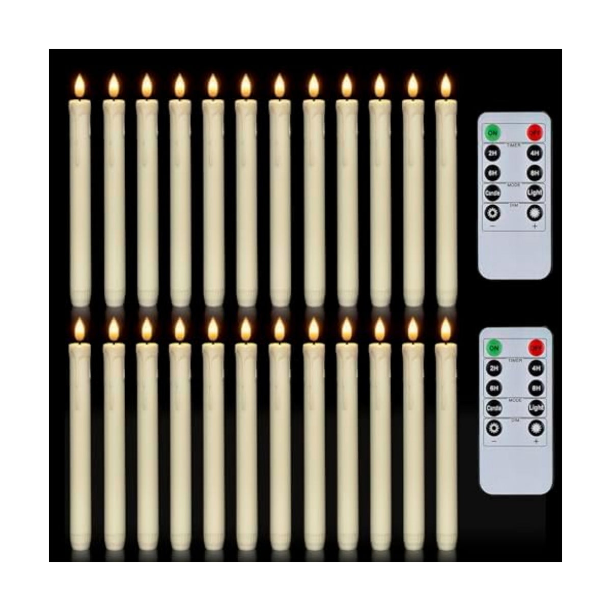 Homemory 24 Pcs Flameless Taper Candles with Remote, Timer, Plastic Battery Operated CandleSticks, Ivory Led Window Candles with Flickering Light, 9.6 Inches for Christmas Home Wedding Decor