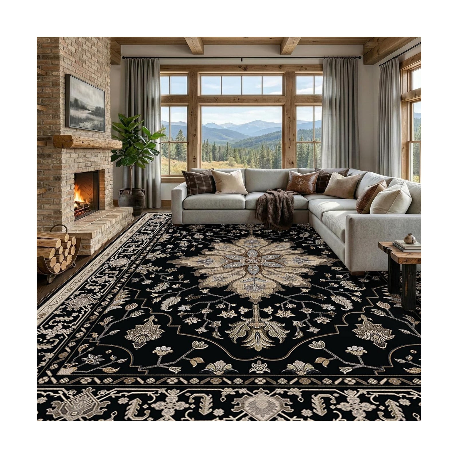 RELEANY Washable Area Rug, Large 9'x12', Black/Neutral