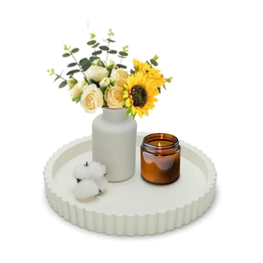 11" Round Scalloped Edge Tray / White