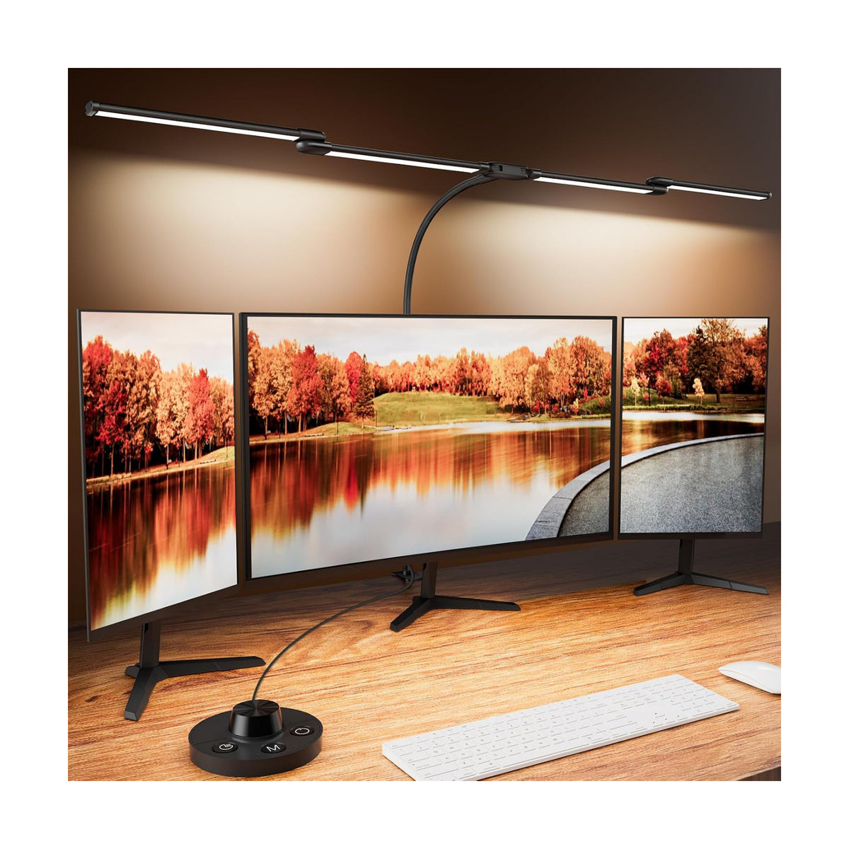 Desk Lamp Clamp Light 24W, Ultra Wide 4 Head Bars, 5 Color Modes Dimming, Multi-Screen Setup for Office, Architect