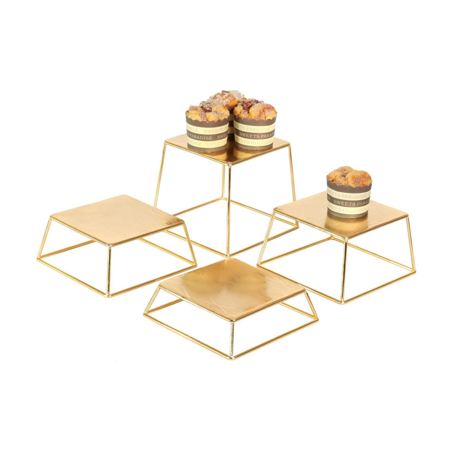 Dessert Table Risers Display Stands Food display Gold Metal Square Retail Pizza / 4p-gold-metal