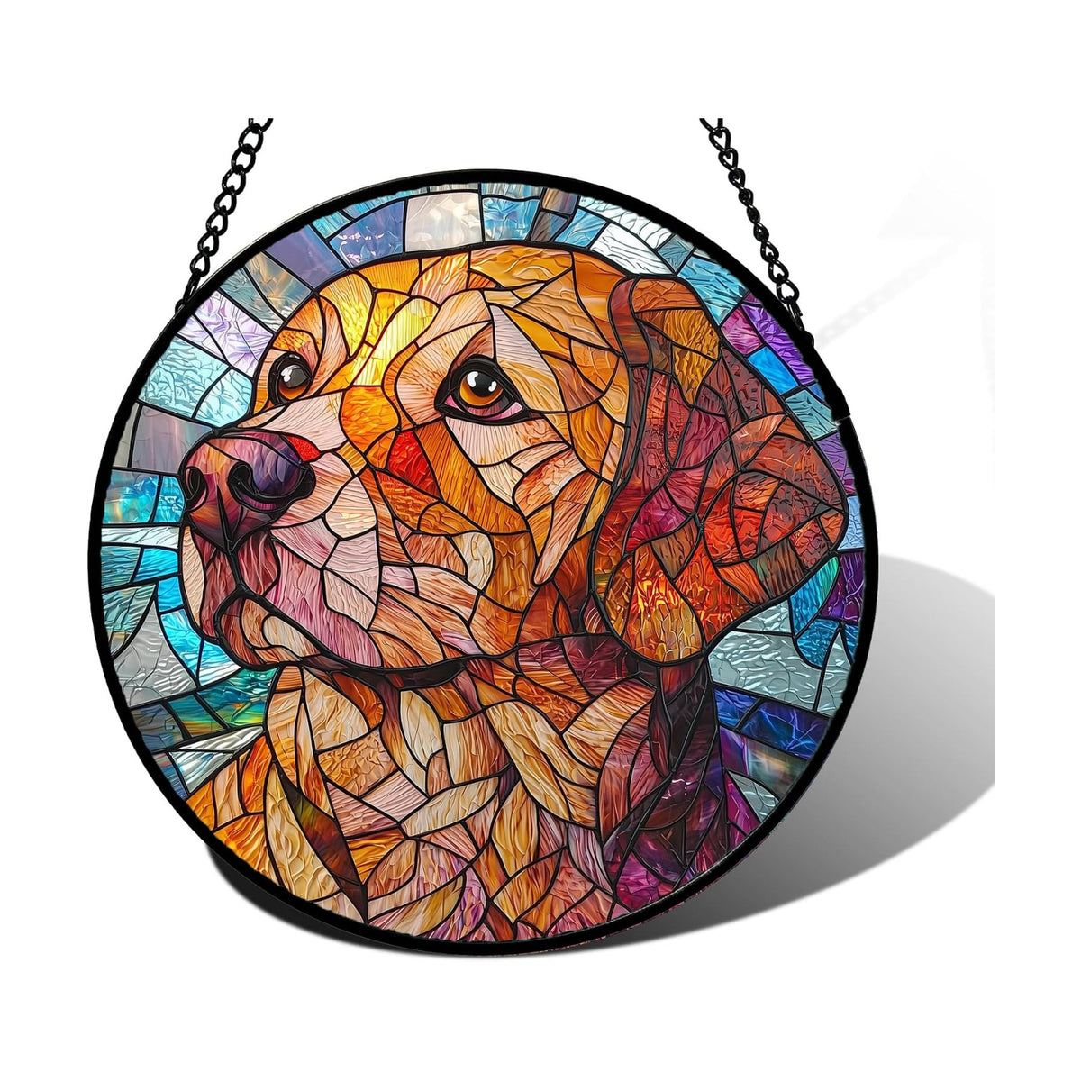 Golden Dog Stained Glass Window Hanging Suncatcher Gifts for Women 6.3"