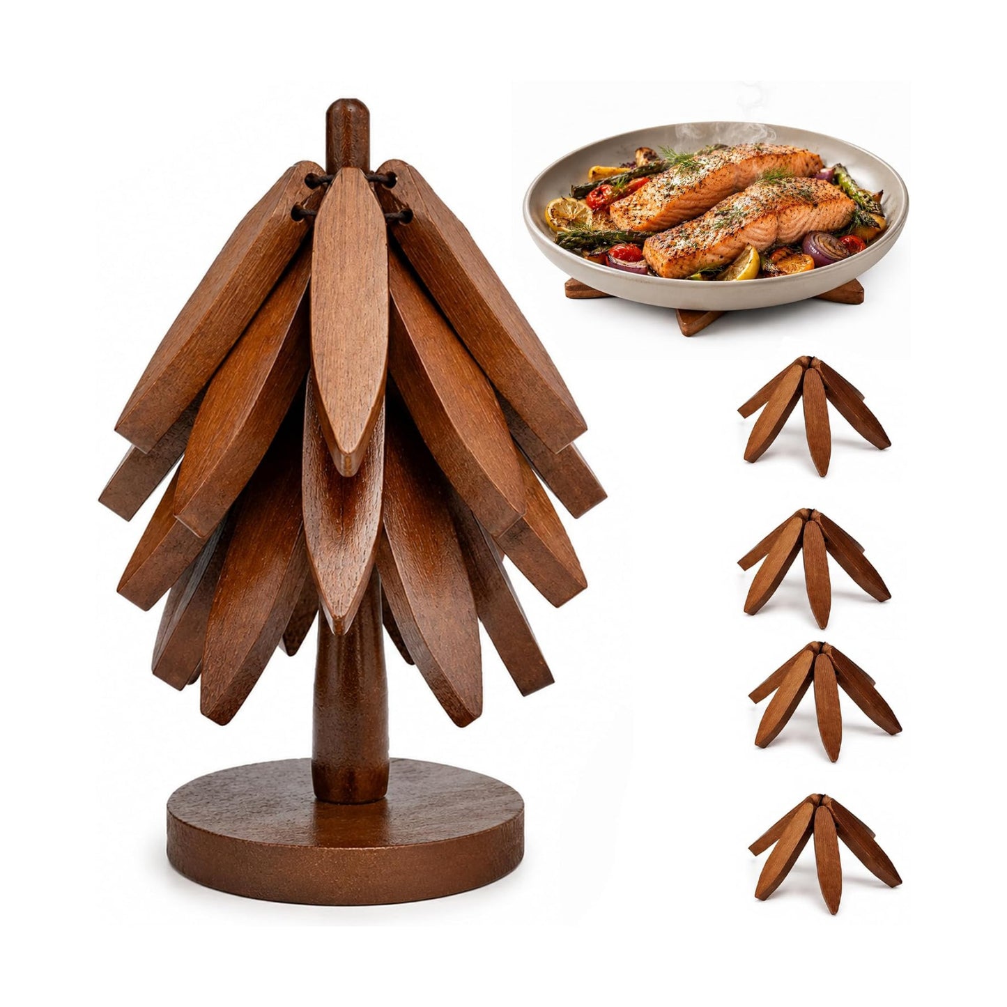 Tree Shaped Wooden Trivets for Hot Dishes, Pots & Pans - Hot Pads | Heat-resistant countertop protection, compact