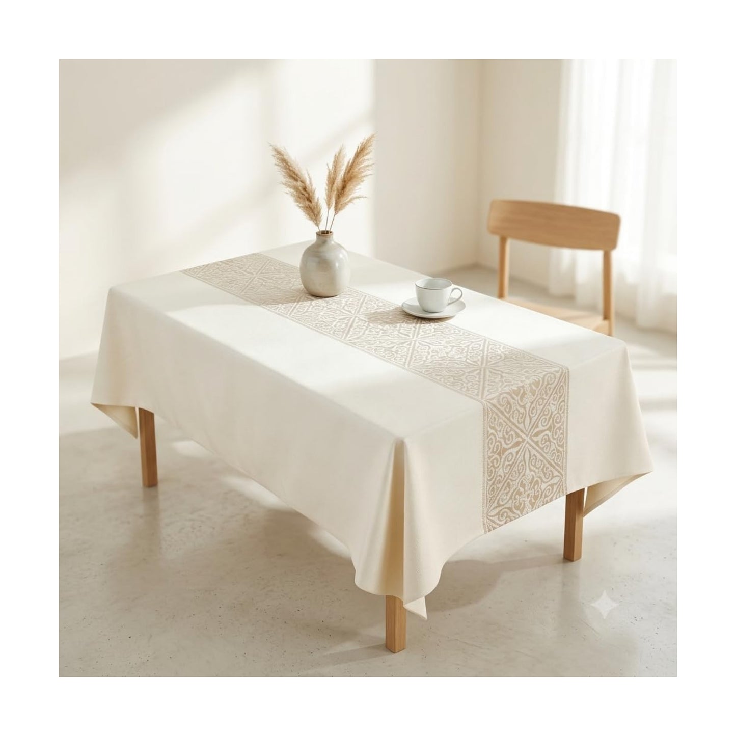 Rectangle Linen Tablecloth Luxury Totem Spillproof Cloth, 55x70 Inch | Stain Resistant Woven Baroque Totem Runner
