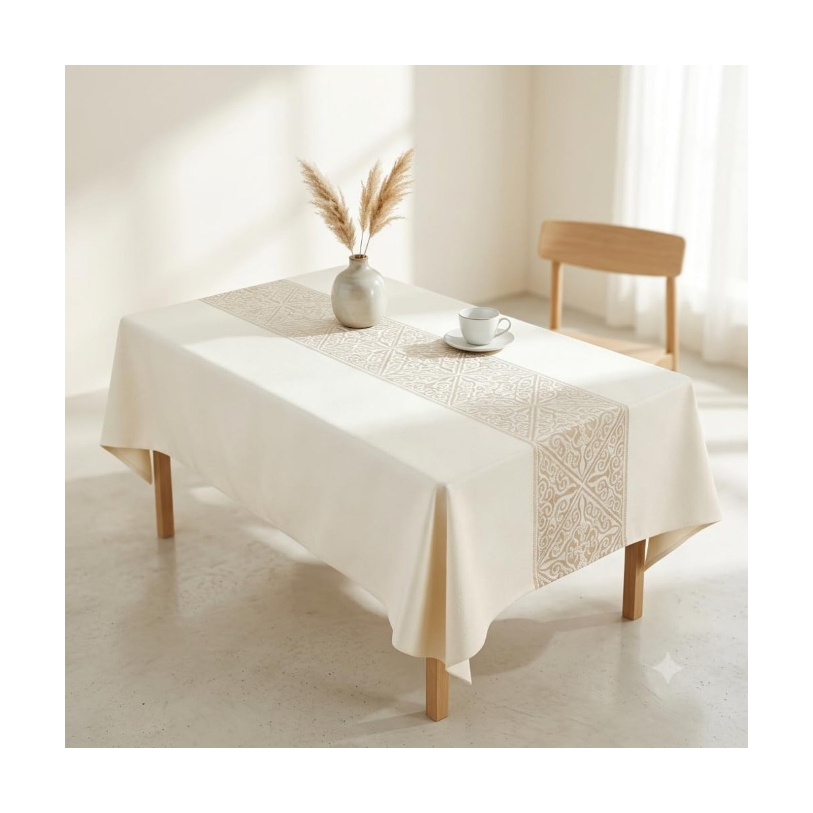 Rectangle Linen Tablecloth Luxury Totem Spillproof Cloth, 55x70 Inch | Stain Resistant Woven Baroque Totem Runner