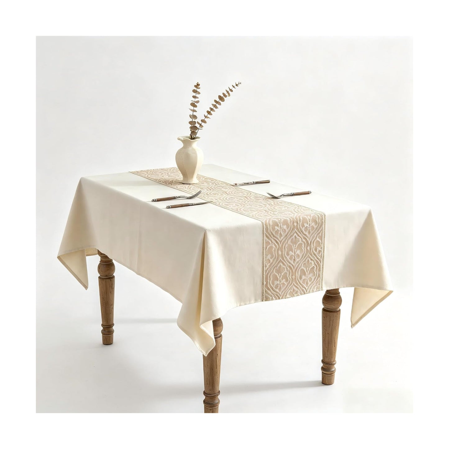 Rectangle Linen Tablecloth Classic Vine Spillproof Cloth 55x102 Inch | Stain Resistant Woven Classic Scroll Runner
