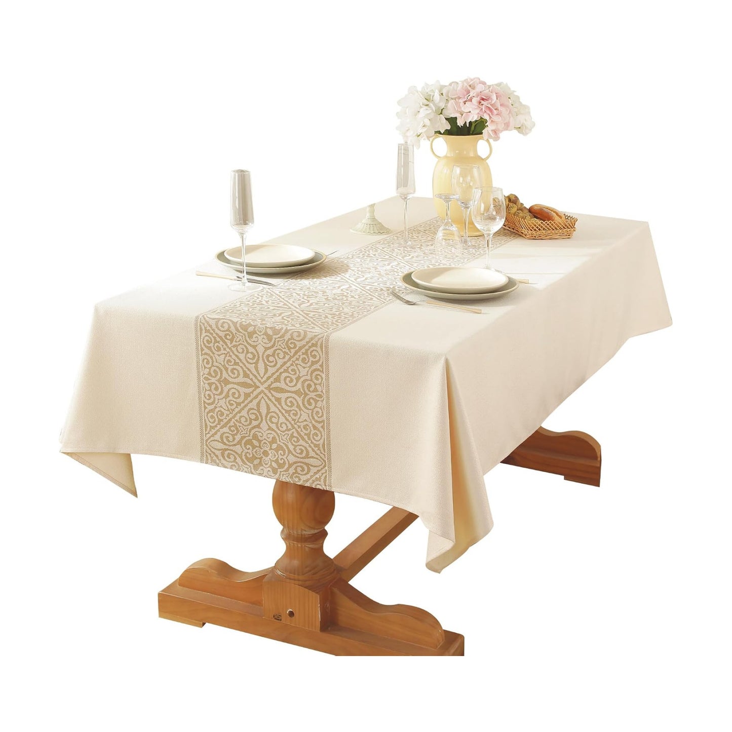 Linen Textured Tablecloth for Rectangle Tables | Heavy Duty Spillproof & Water Resistant Woven Table Cover for