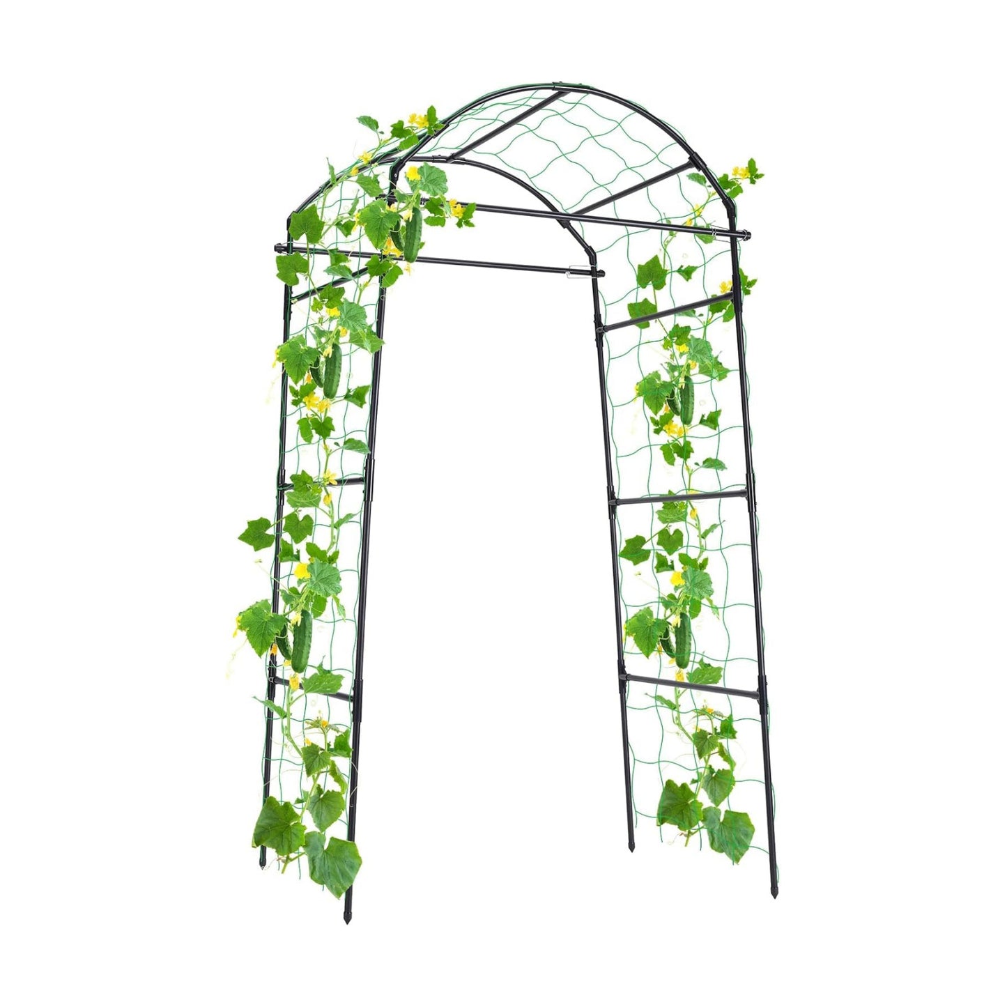 FOLLOOK 6.7FT Garden Arch Trellis for Climbing Plants Outdoor, Black | Metal Cucumber Trellis for Raised Beds with