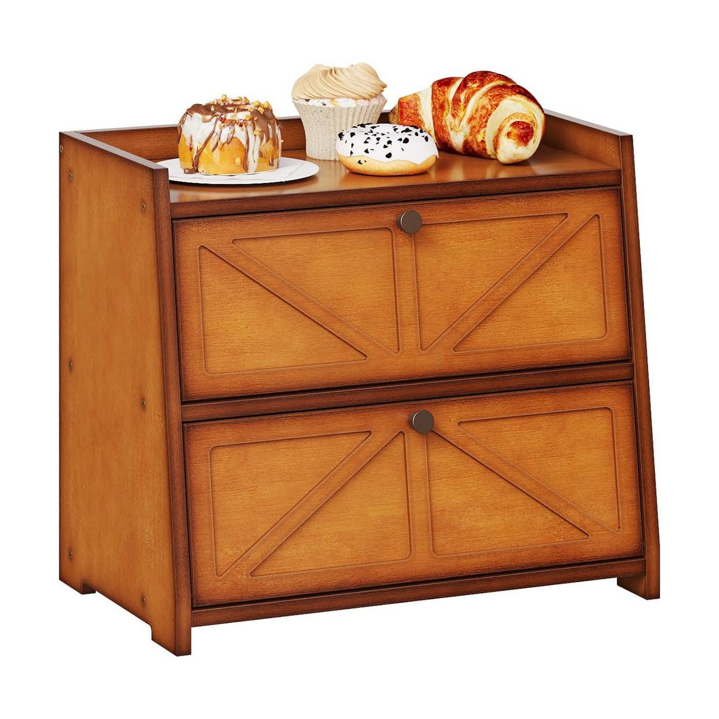Trironsun Vintage Double Layer Bread Box for Kitchen Counter Bamboo Bread Storage Container Large Capacity Bread