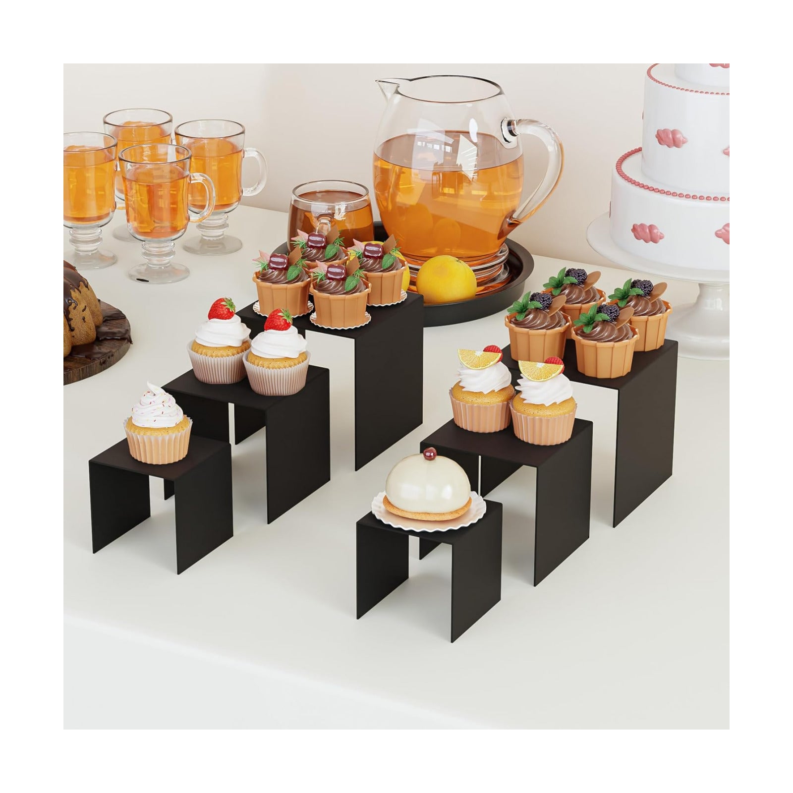 Metal Riser Square Display Stand For Cupcakes / 4P-6INCH / Black / 6 Inch / Set of 8