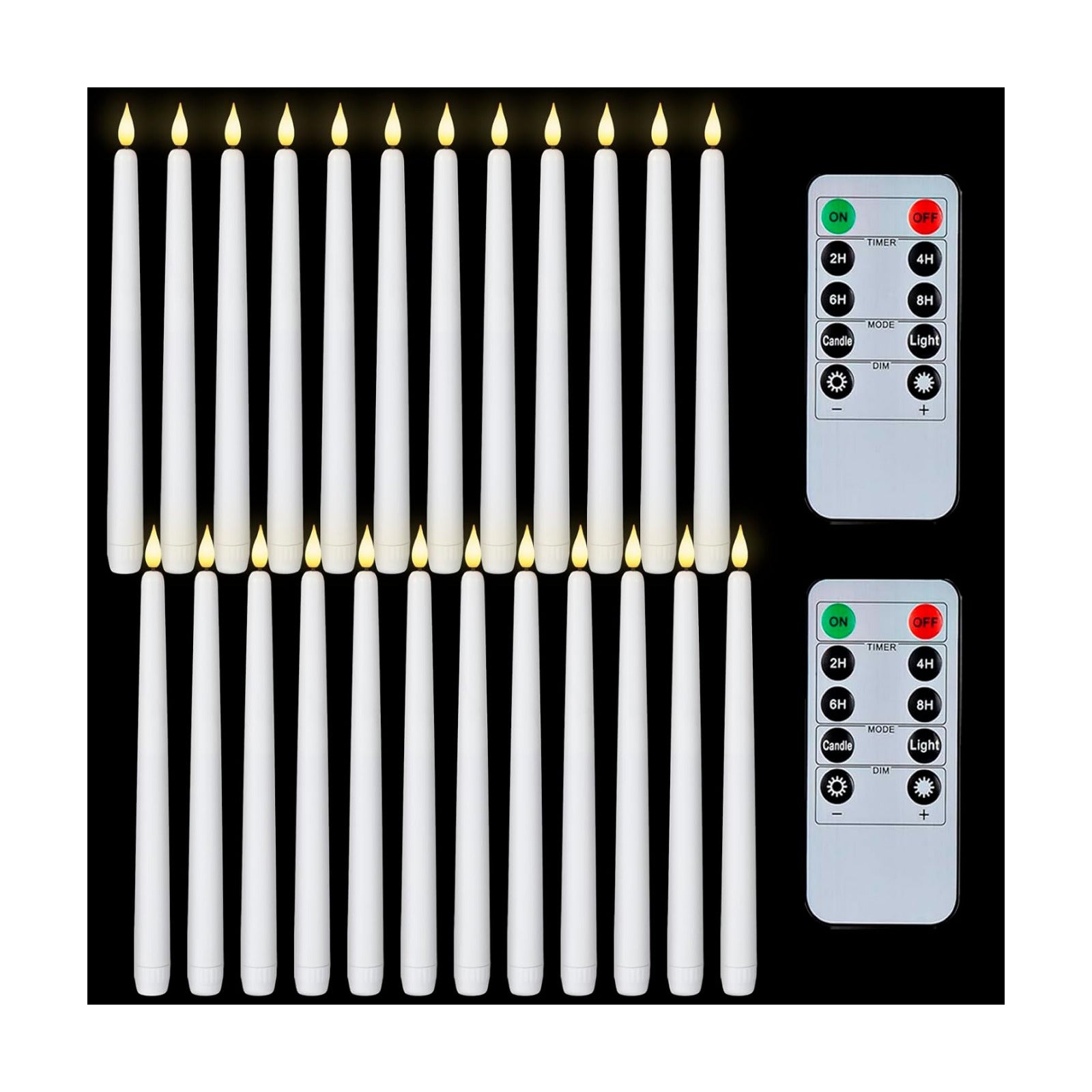 Homemory 11 inches White LED Taper Candles, 24 Pcs Flameless Taper Candles with Remote Timer Dimmer, Plastic Battery
