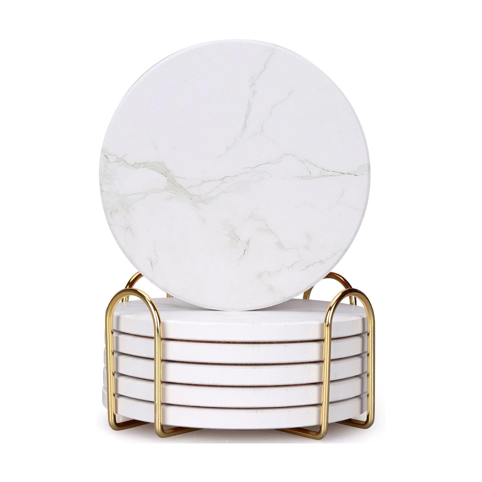 Coasters White Marble Style Ceramic Drink Coasters / White 04 / Set of 6